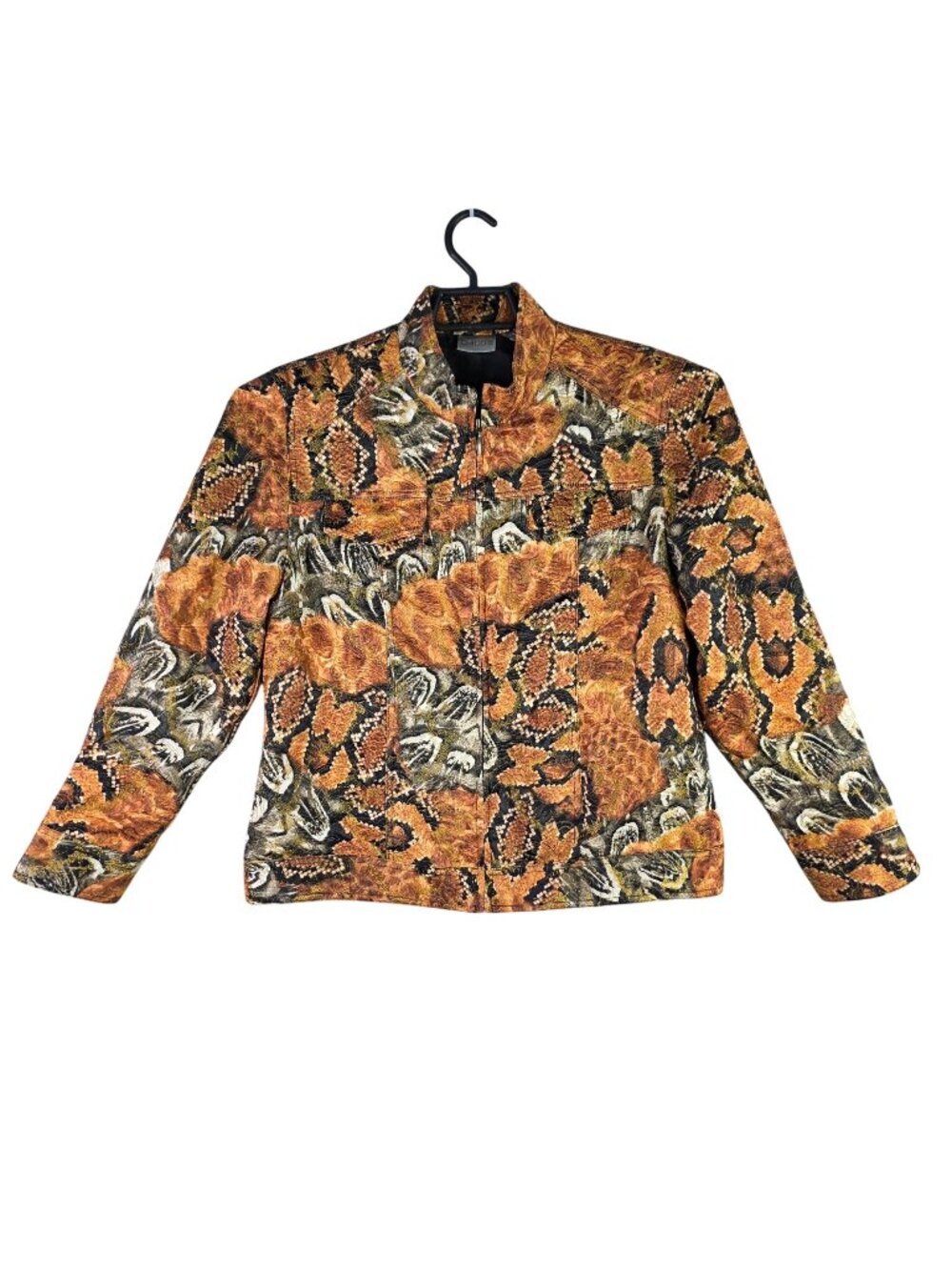 Womens Chicos Metallic Orange & Black Animal Print Jacket Polyester Blend Size 3